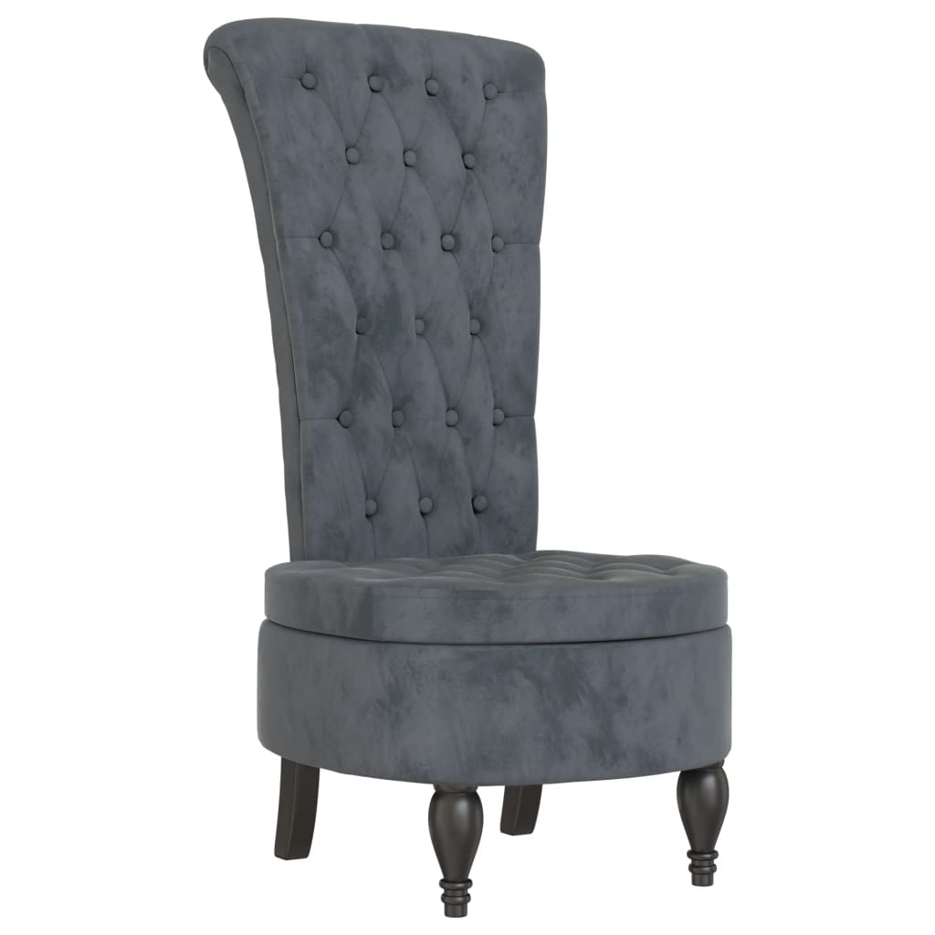 High Back Chair Dark Grey Velvet Button Design Chairs