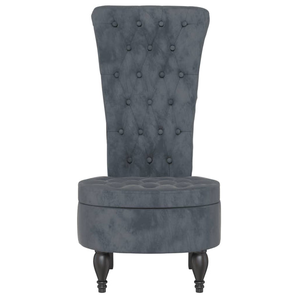 High Back Chair Dark Grey Velvet Button Design Chairs