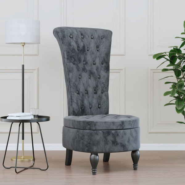 High Back Chair Dark Grey Velvet Button Design Chairs