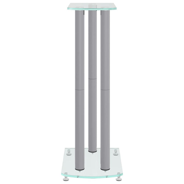 Speaker Stands 2 Pcs Silver Tempered Glass 3 Pillars Design