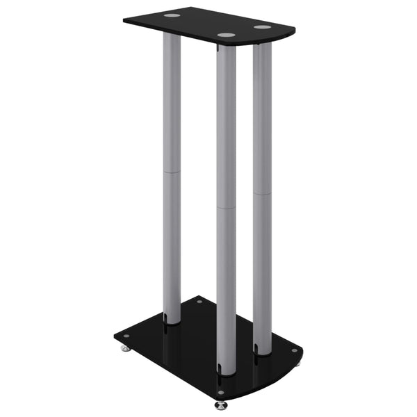 Speaker Stands 2Pcs Black&Silver Tempered Glass 3 Pillars Design