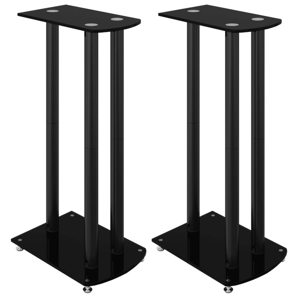 Vidaxl Stands 2 Pcs Black Tempered Glass 3 Pillars Design Speaker Mounts & Stands