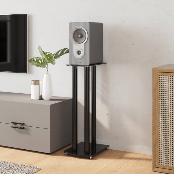 Vidaxl Stands 2 Pcs Black Tempered Glass 3 Pillars Design Speaker Mounts & Stands