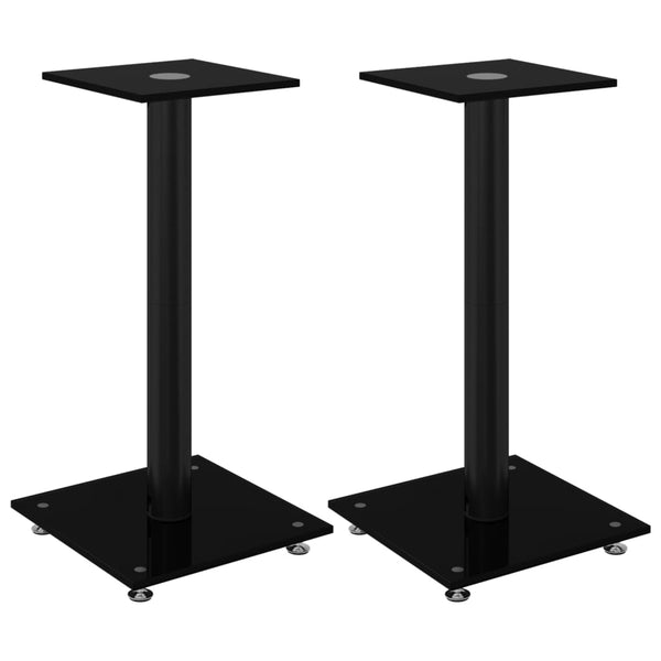 Vidaxl Stands 2 Pcs Black Tempered Glass 1 Pillar Design Speaker Mounts & Stands