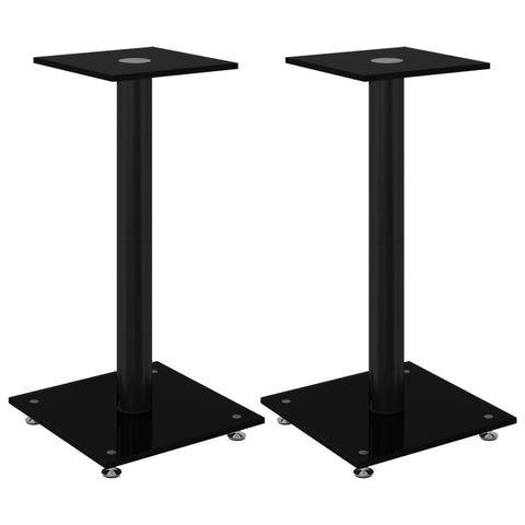 Vidaxl Stands 2 Pcs Black Tempered Glass 1 Pillar Design Speaker Mounts & Stands