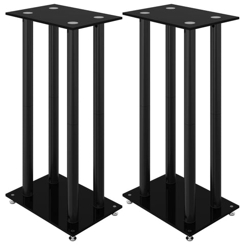 Speaker Mounts & Stands Speaker Stands 2 Pcs Black Tempered Glass 4 Pillars Design