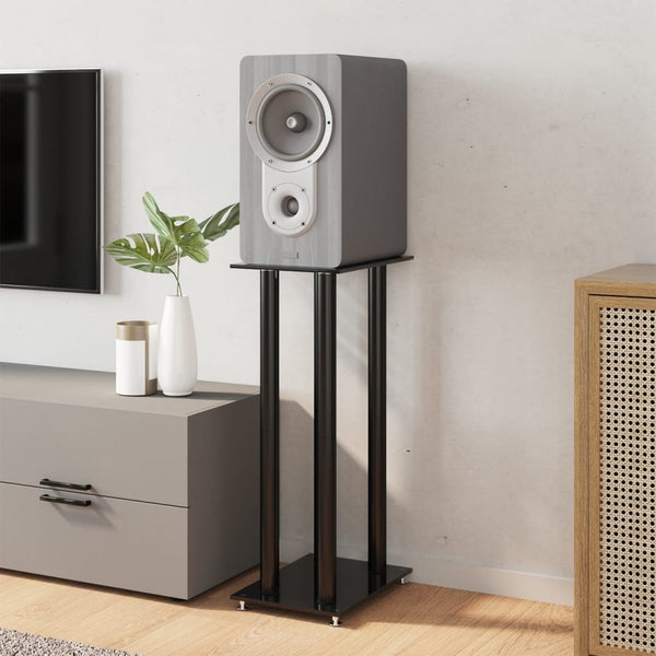 Speaker Mounts & Stands Speaker Stands 2 Pcs Black Tempered Glass 4 Pillars Design