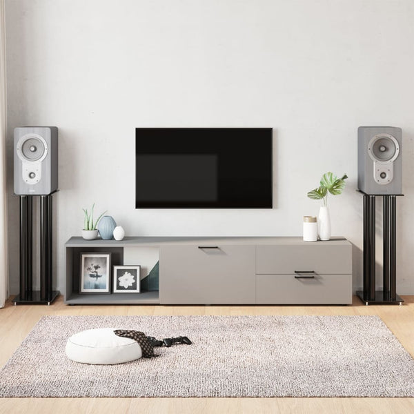 Speaker Mounts & Stands Speaker Stands 2 Pcs Black Tempered Glass 4 Pillars Design