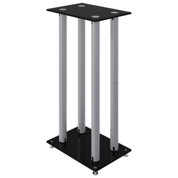 Speaker Stands 2 Pcs Black&Silver Tempered Glass 4 Pillars Design