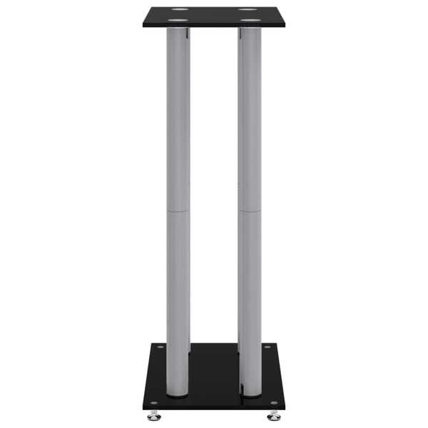 Speaker Stands 2 Pcs Black&Silver Tempered Glass 4 Pillars Design