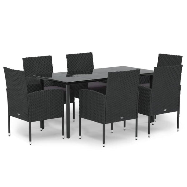 Vidaxl 7 Piece Garden Dining Set With Cushions Black Poly Rattan Outdoor Dining Sets