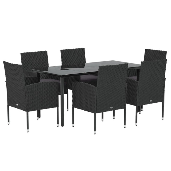 Vidaxl 7 Piece Garden Dining Set With Cushions Black Poly Rattan Outdoor Dining Sets