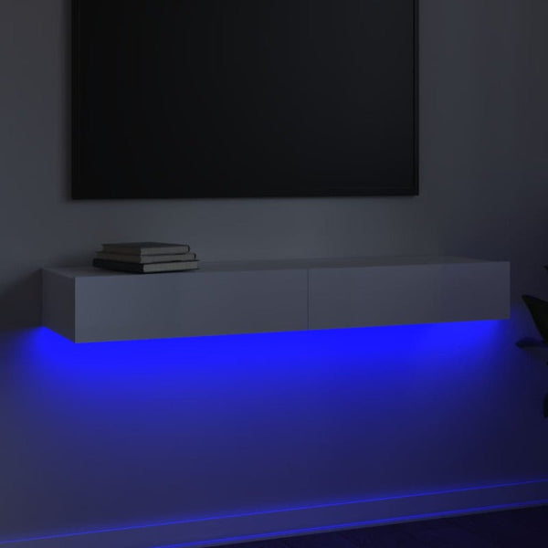 Tv Cabinet With Led Lights High Gloss White 120X35x15.5 Cm Tv Stands & Entertainment Units