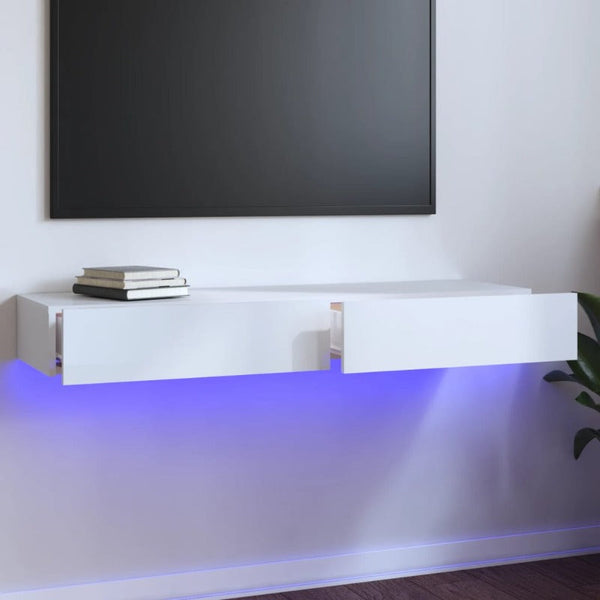 Tv Cabinet With Led Lights High Gloss White 120X35x15.5 Cm Tv Stands & Entertainment Units