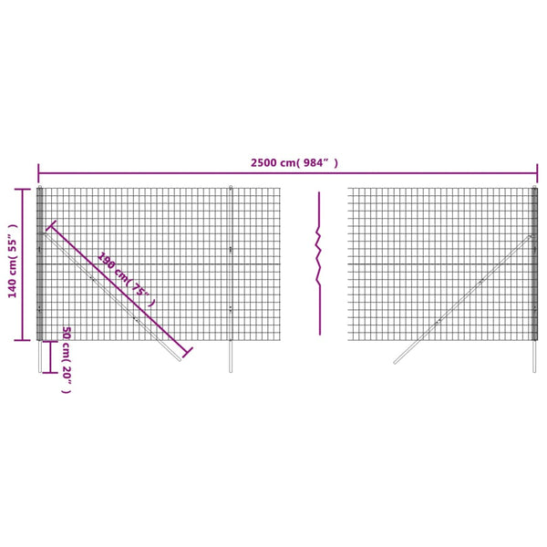 Mesh Wire Fence Anthracite 1.4X25 Galvanised Steel