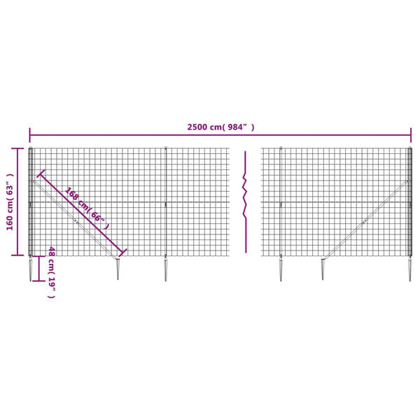 Wire Mesh Fence With Spike Anchors Anthracite 1.6X25