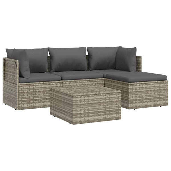 Vidaxl 5 Piece Garden Lounge Set With Cushions Grey Poly Rattan Loungers