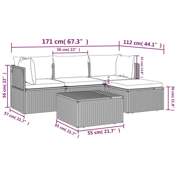 Vidaxl 5 Piece Garden Lounge Set With Cushions Grey Poly Rattan Loungers