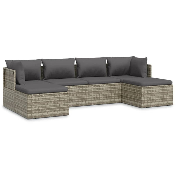 6 Piece Garden Lounge Set With Cushions Grey Poly Rattan Patio Furniture Sets