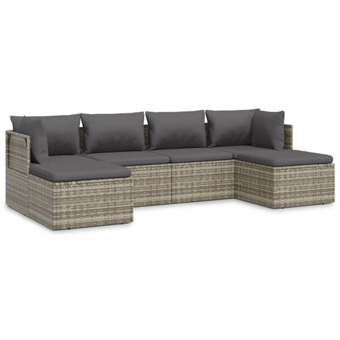 6 Piece Garden Lounge Set With Cushions Grey Poly Rattan Patio Furniture Sets
