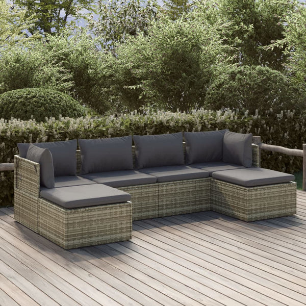 6 Piece Garden Lounge Set With Cushions Grey Poly Rattan Patio Furniture Sets