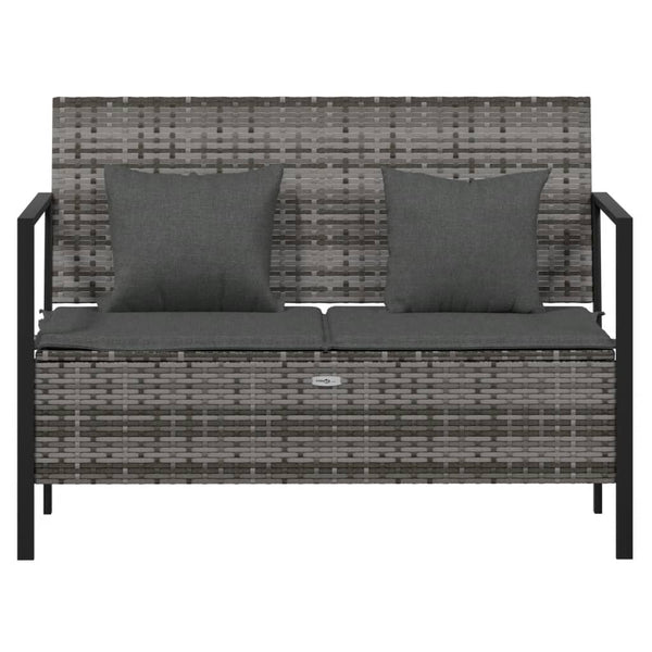 2 Seater Garden Bench With Cushions Grey Poly Rattan Patio Benches