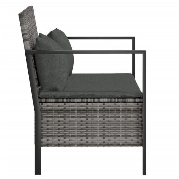 2 Seater Garden Bench With Cushions Grey Poly Rattan Patio Benches
