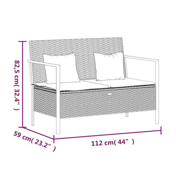 2 Seater Garden Bench With Cushions Grey Poly Rattan Patio Benches