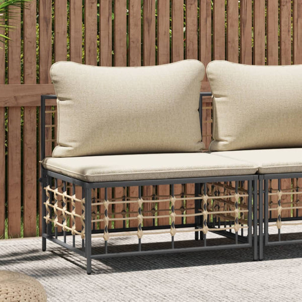 Garden Middle Sofa With Beige Cushions Poly Rattan Patio Chairs