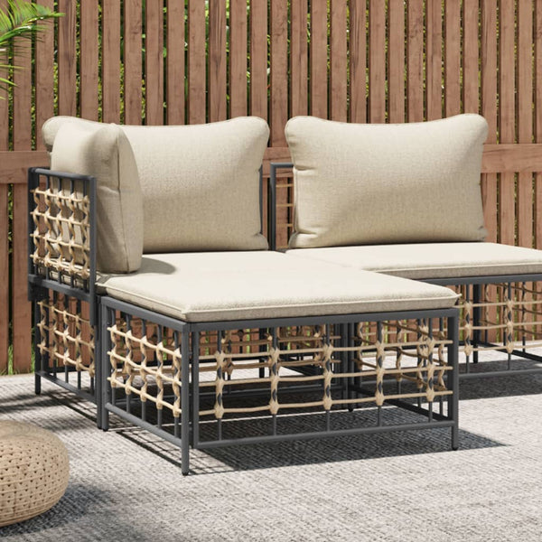 Garden Footstool With Beige Cushion Poly Rattan Ottomans Footstools & Poufs