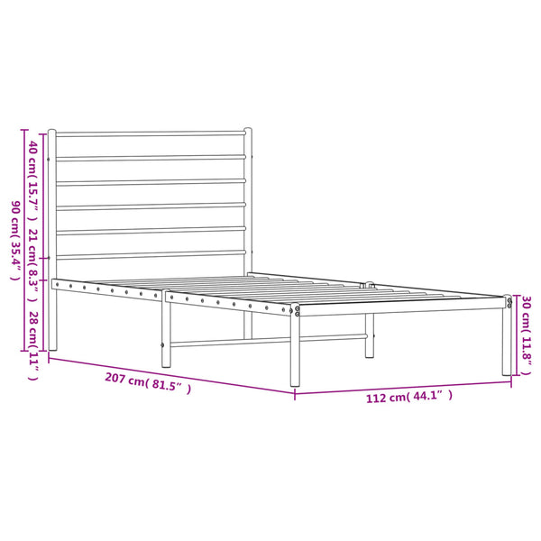 Metal Bed Frame With Headboard Black 107X203 Cm King Single Size King Single Bed Frames