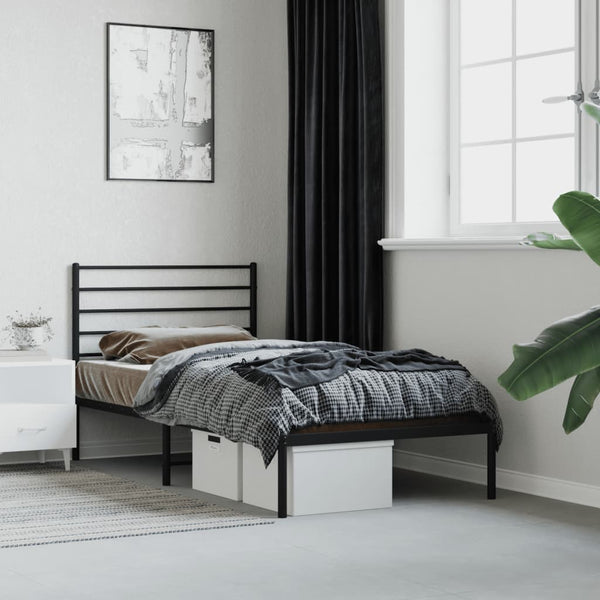 Metal Bed Frame With Headboard Black 107X203 Cm King Single Size King Single Bed Frames
