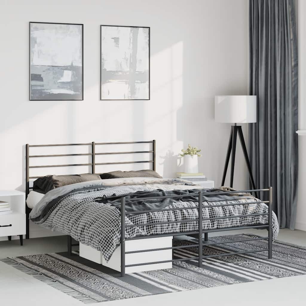 Metal Bed Frame With Headboard And Footboard Black 153X203 Cm Queen Queen Bed Frames