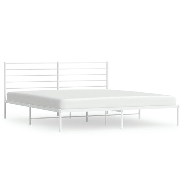 Metal Bed Frame With Headboard White 183X203 Cm King King Bed Frames