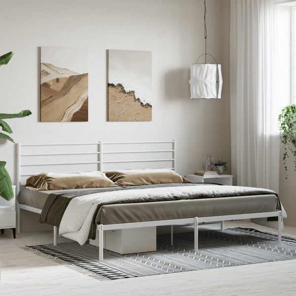 Metal Bed Frame With Headboard White 183X203 Cm King King Bed Frames