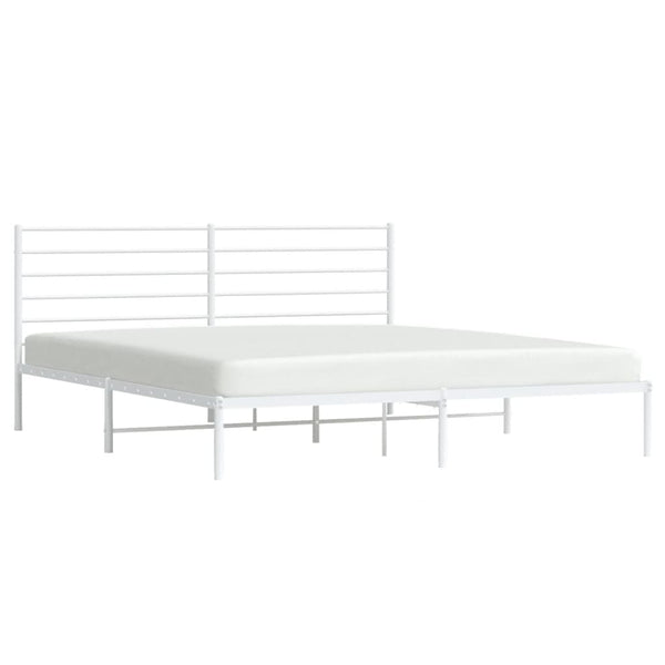 Metal Bed Frame With Headboard White 183X203 Cm King King Bed Frames