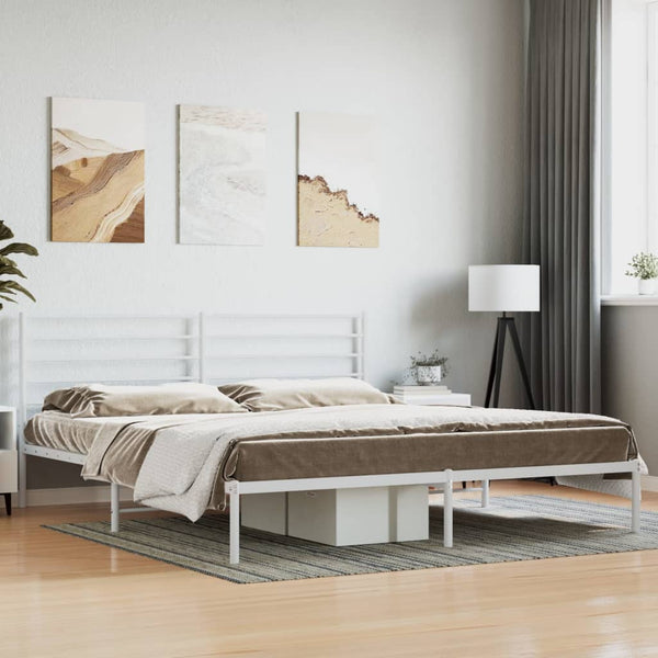 Metal Bed Frame With Headboard White 183X203 Cm King King Bed Frames