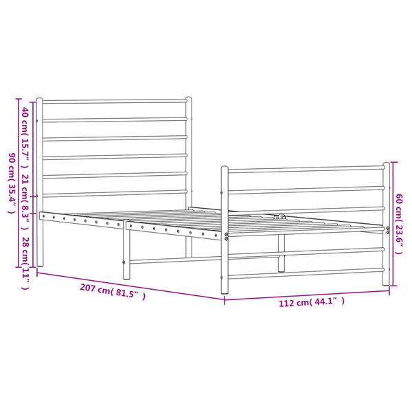 Vidaxl Metal Bed Frame Without Mattress Footboard White 107X203 Cm King Single King Single Bed Frames