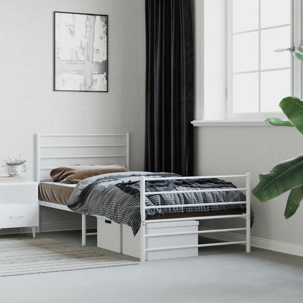Vidaxl Metal Bed Frame Without Mattress Footboard White 107X203 Cm King Single King Single Bed Frames