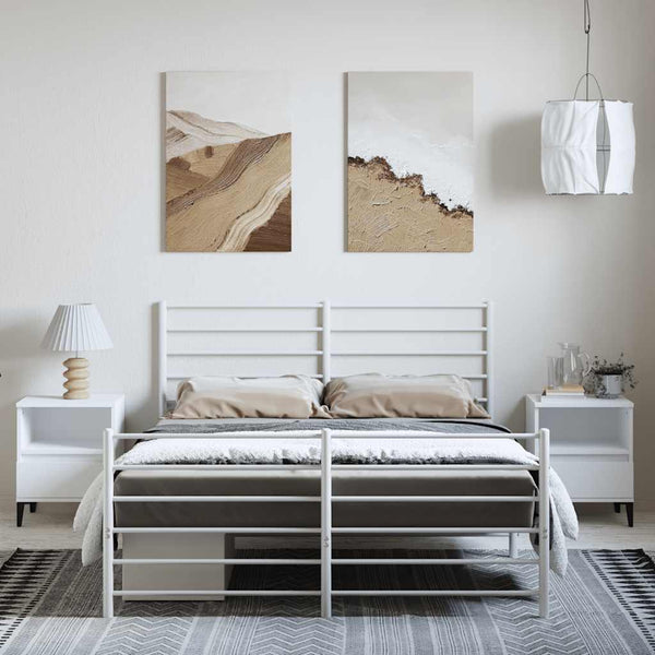 Metal Bed Frame With Headboard And Footboard White 153X203 Cm Queen Queen Bed Frames