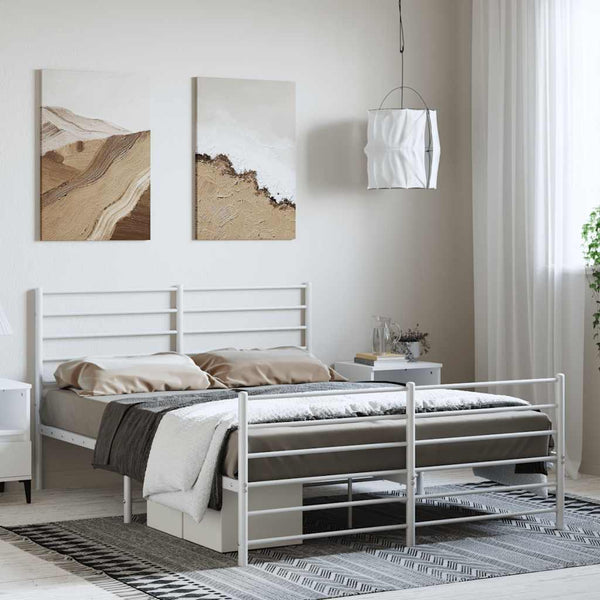 Metal Bed Frame With Headboard And Footboard White 153X203 Cm Queen Queen Bed Frames