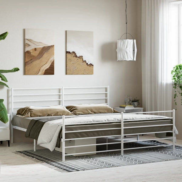 Metal Bed Frame With Headboard And Footboard White 183X203 Cm King King Bed Frames