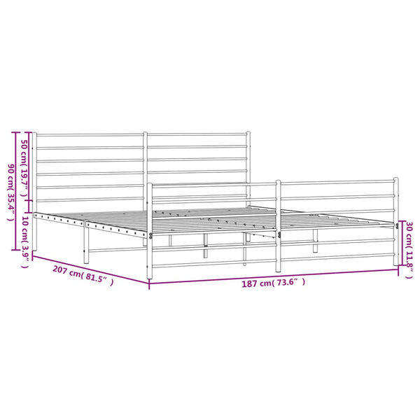 Metal Bed Frame With Headboard And Footboard White 183X203 Cm King King Bed Frames