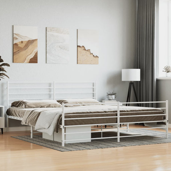 Metal Bed Frame With Headboard And Footboard White 183X203 Cm King King Bed Frames
