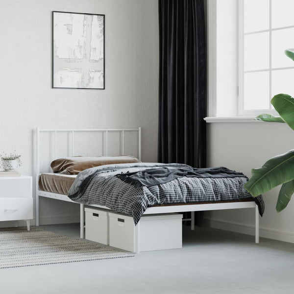 Metal Bed Frame With Headboard White 107X203 Cm King Single Size King Single Bed Frames