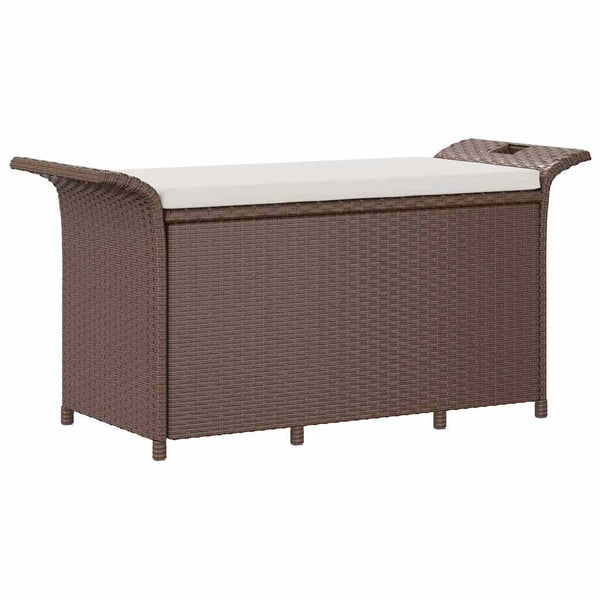 Garden Bench With Cushion Brown 116X46x57 Cm Poly Rattan Patio Benches