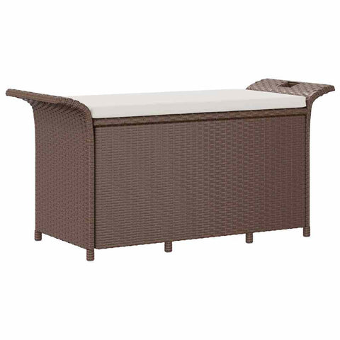 Garden Bench With Cushion Brown 116X46x57 Cm Poly Rattan Patio Benches