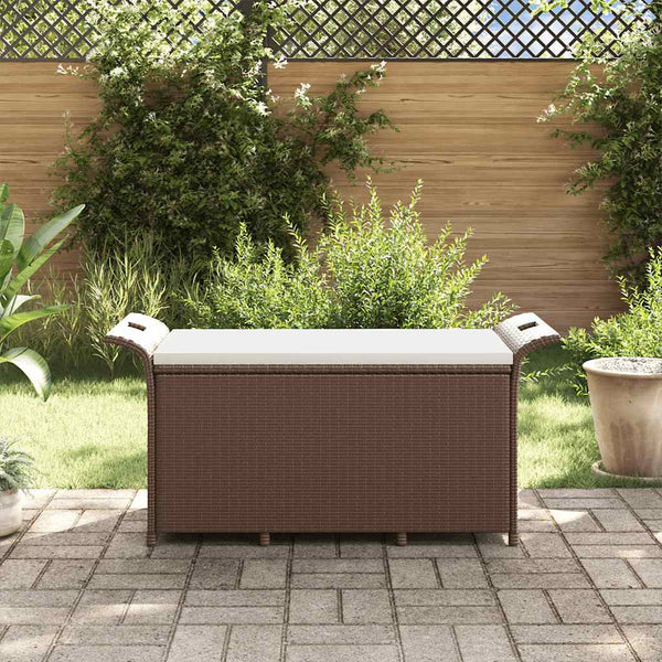 Garden Bench With Cushion Brown 116X46x57 Cm Poly Rattan Patio Benches