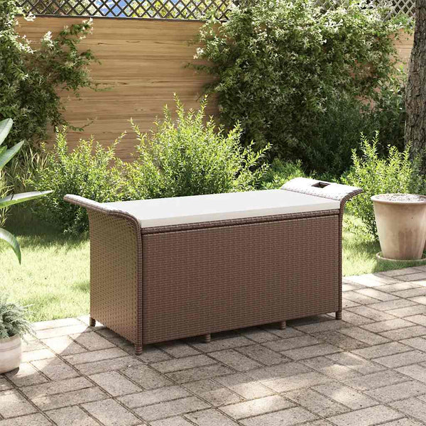 Garden Bench With Cushion Brown 116X46x57 Cm Poly Rattan Patio Benches