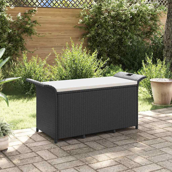 Garden Bench With Cushion Black 116X46x57 Cm Poly Rattan Patio Benches
